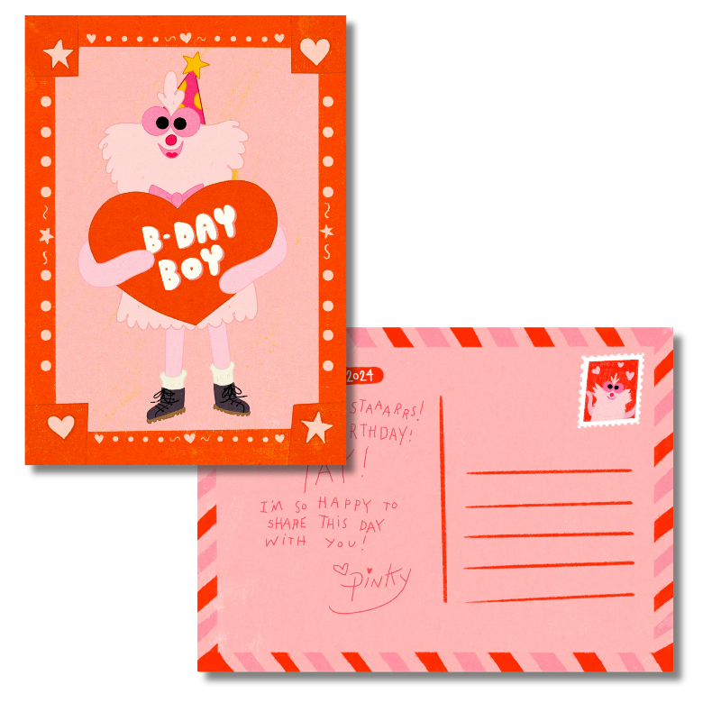 Pinky the Bday Boy - February 2024 Exclusive Patreon Postcard